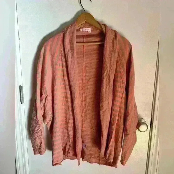 Fresh Produce women’s open cardigan sweater striped tan coral one size made USA - Picture 1 of 10